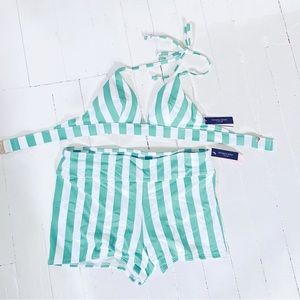 NWT Victorias Secret boy shorts swimsuit bikini xs/small green white stripes